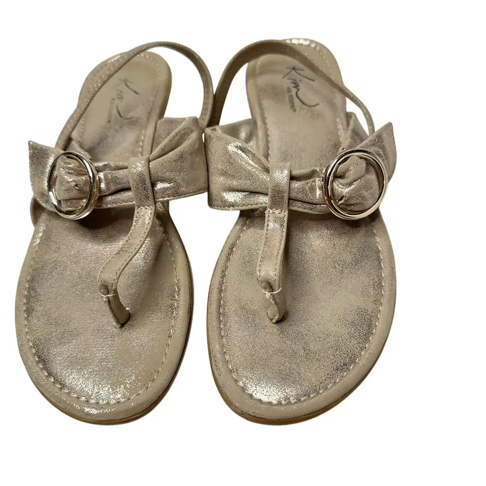 Kim Rogers Womens 6M Thong Sandals Gold‎ Metallic Slingback Buckle Accent